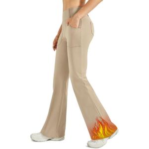 G4Free Fleece Lined Leggings Women Yoga Dress Pants with 4 Pockets Stretchy Work Pants Business Casual 29″/31″/33″(Khaki)
