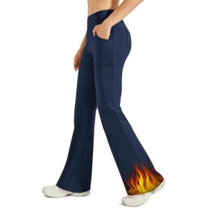G4Free Fleece Lined Leggings Women Yoga Dress Pants with 4 Pockets Stretchy Work Pants Business Casual 29″/31″/33″(Navy)