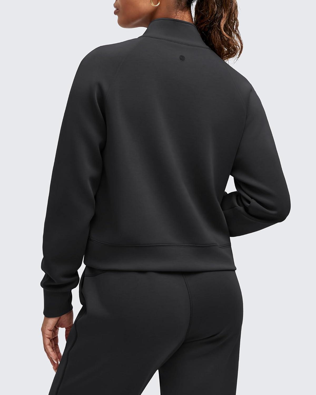 imageG4Free Smoofit Modal Soft Womens Sweatshirts HalfZip Pullover Mock Neck Casual Tops with PocketsBlack