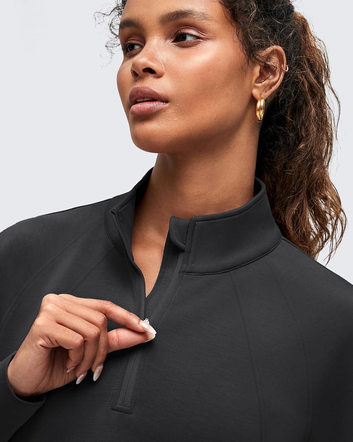 imageG4Free Smoofit Modal Soft Womens Sweatshirts HalfZip Pullover Mock Neck Casual Tops with PocketsBlack