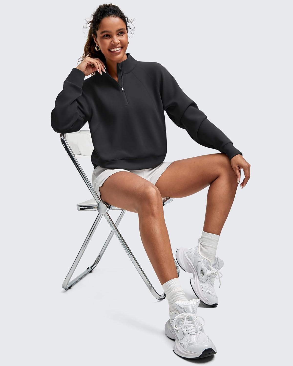 imageG4Free Smoofit Modal Soft Womens Sweatshirts HalfZip Pullover Mock Neck Casual Tops with PocketsBlack