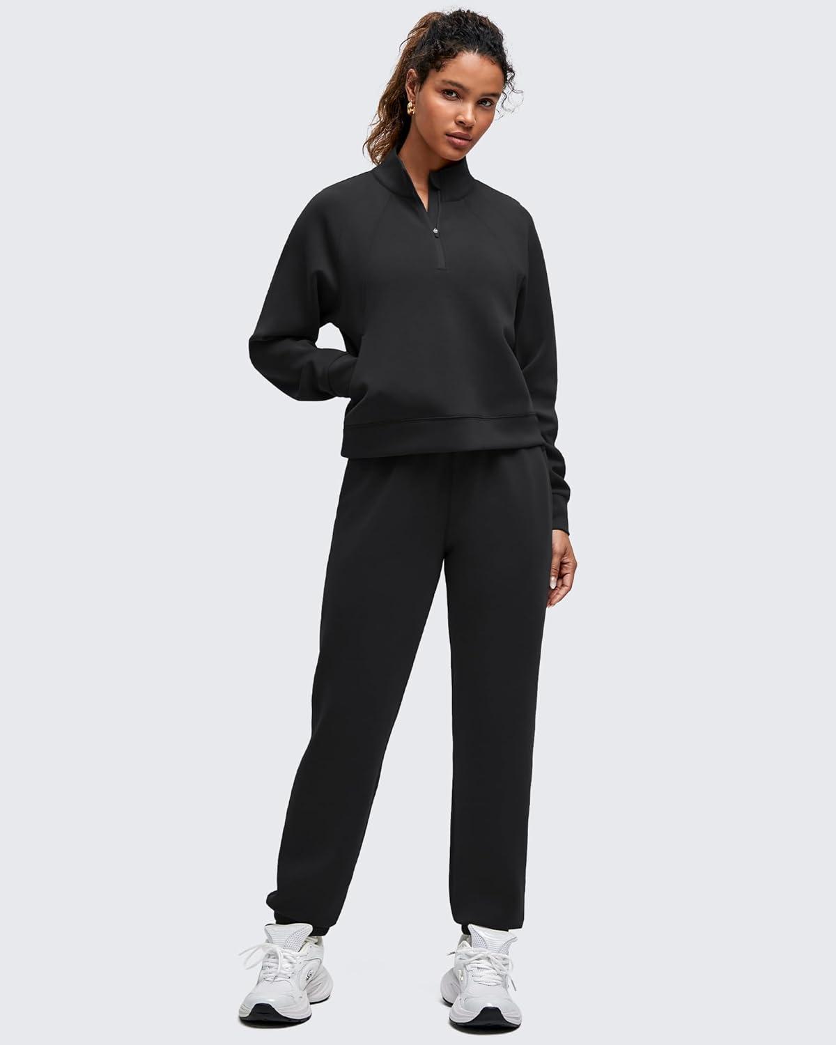 imageG4Free Smoofit Modal Soft Womens Sweatshirts HalfZip Pullover Mock Neck Casual Tops with PocketsBlack