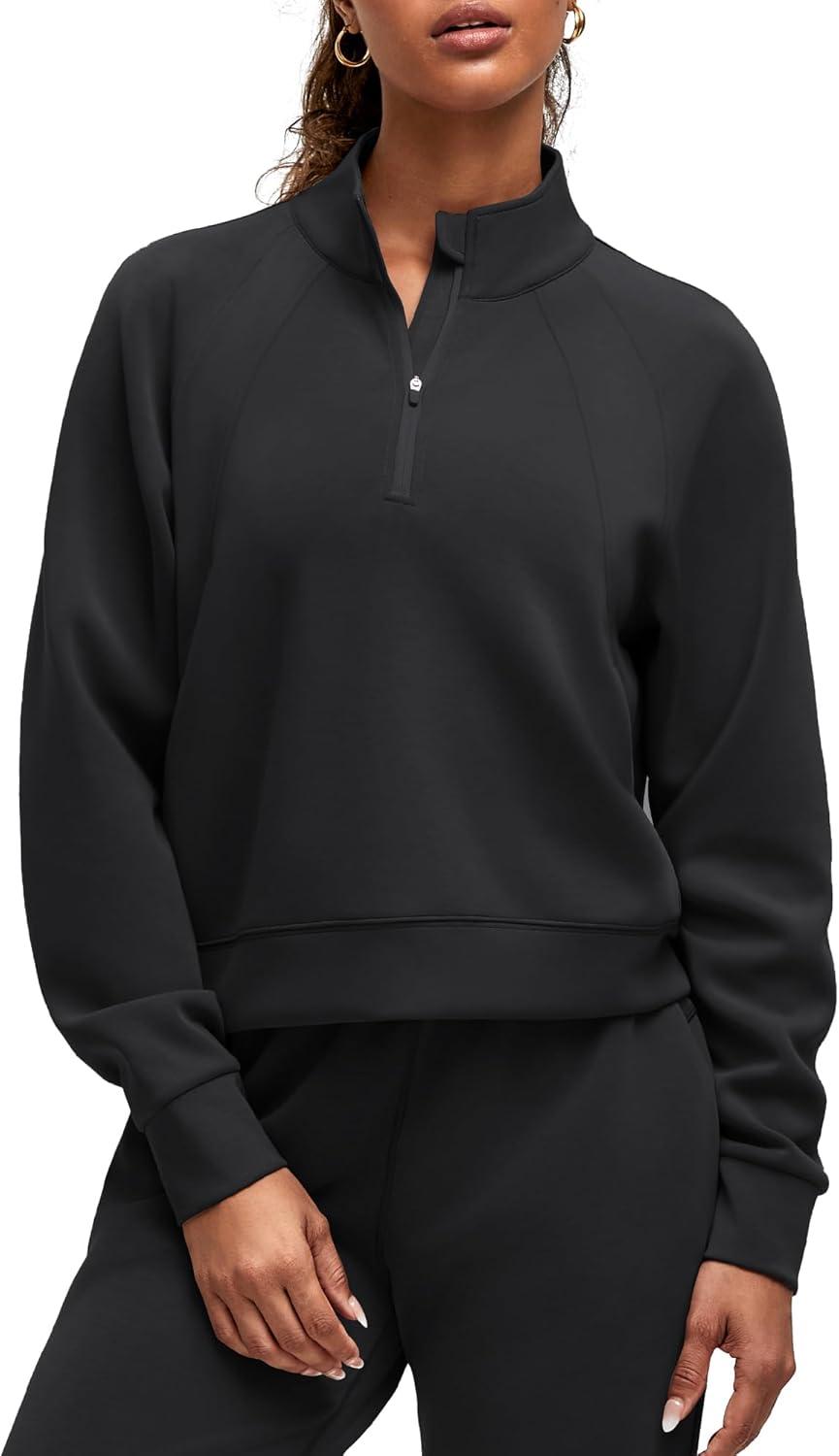 imageG4Free Smoofit Modal Soft Womens Sweatshirts HalfZip Pullover Mock Neck Casual Tops with PocketsBlack