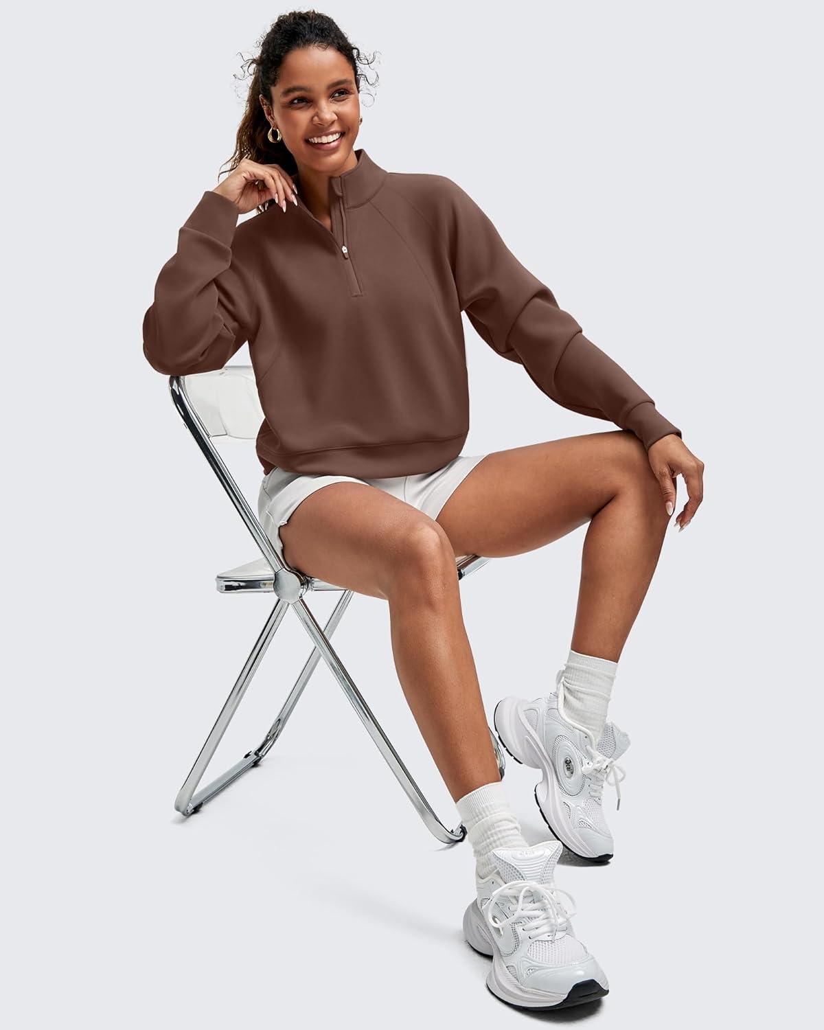 imageG4Free Smoofit Modal Soft Womens Sweatshirts HalfZip Pullover Mock Neck Casual Tops with PocketsDark Coffee