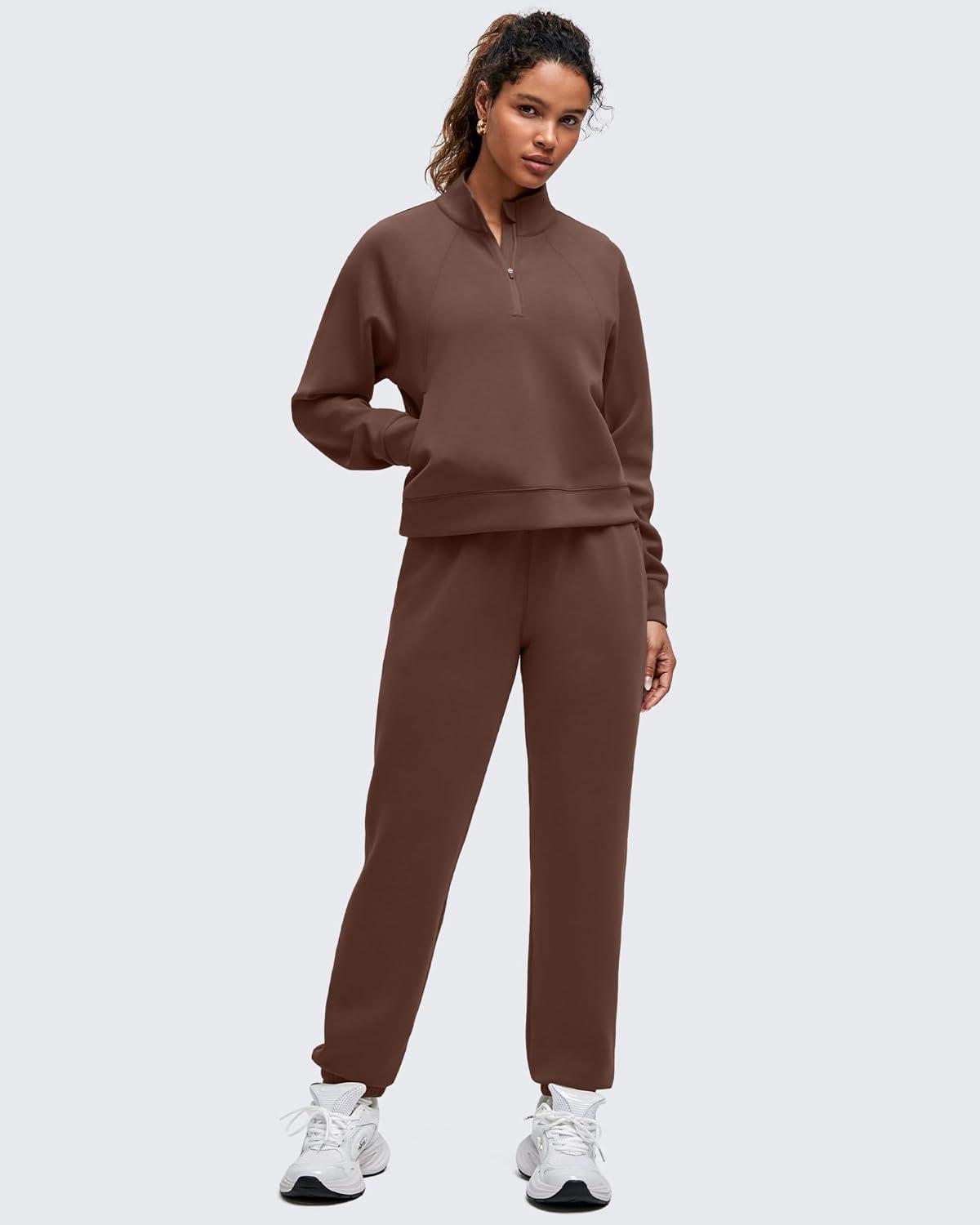 imageG4Free Smoofit Modal Soft Womens Sweatshirts HalfZip Pullover Mock Neck Casual Tops with PocketsDark Coffee