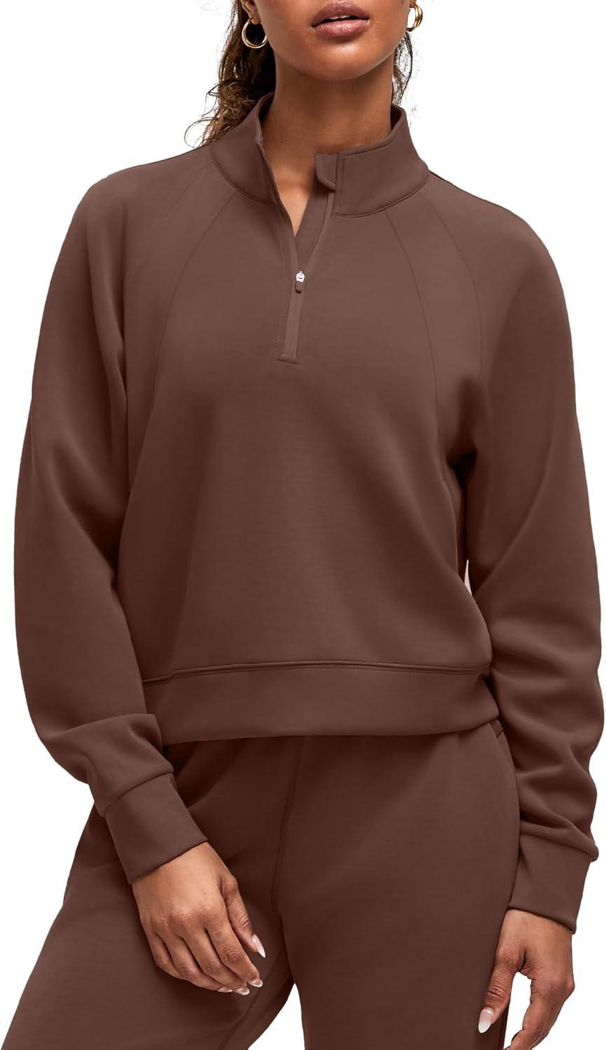 imageG4Free Smoofit Modal Soft Womens Sweatshirts HalfZip Pullover Mock Neck Casual Tops with PocketsDark Coffee