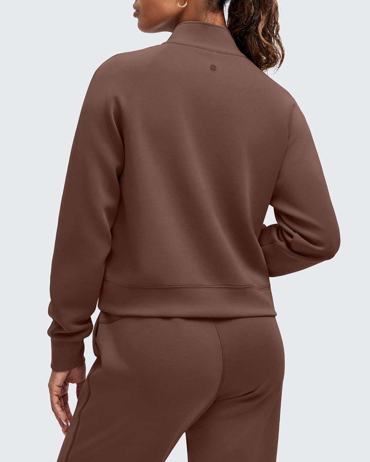 imageG4Free Smoofit Modal Soft Womens Sweatshirts HalfZip Pullover Mock Neck Casual Tops with PocketsDark Coffee