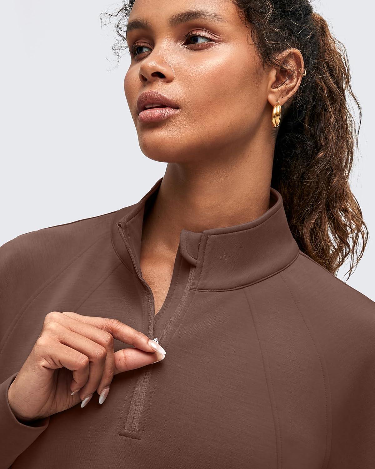 imageG4Free Smoofit Modal Soft Womens Sweatshirts HalfZip Pullover Mock Neck Casual Tops with PocketsDark Coffee