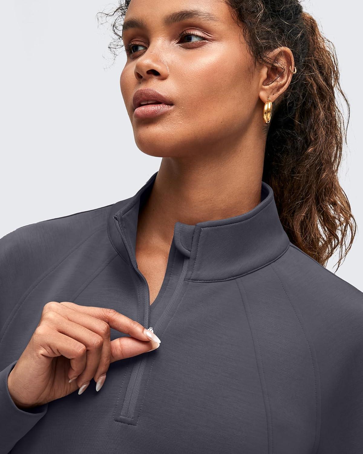 imageG4Free Smoofit Modal Soft Womens Sweatshirts HalfZip Pullover Mock Neck Casual Tops with PocketsDark Gray