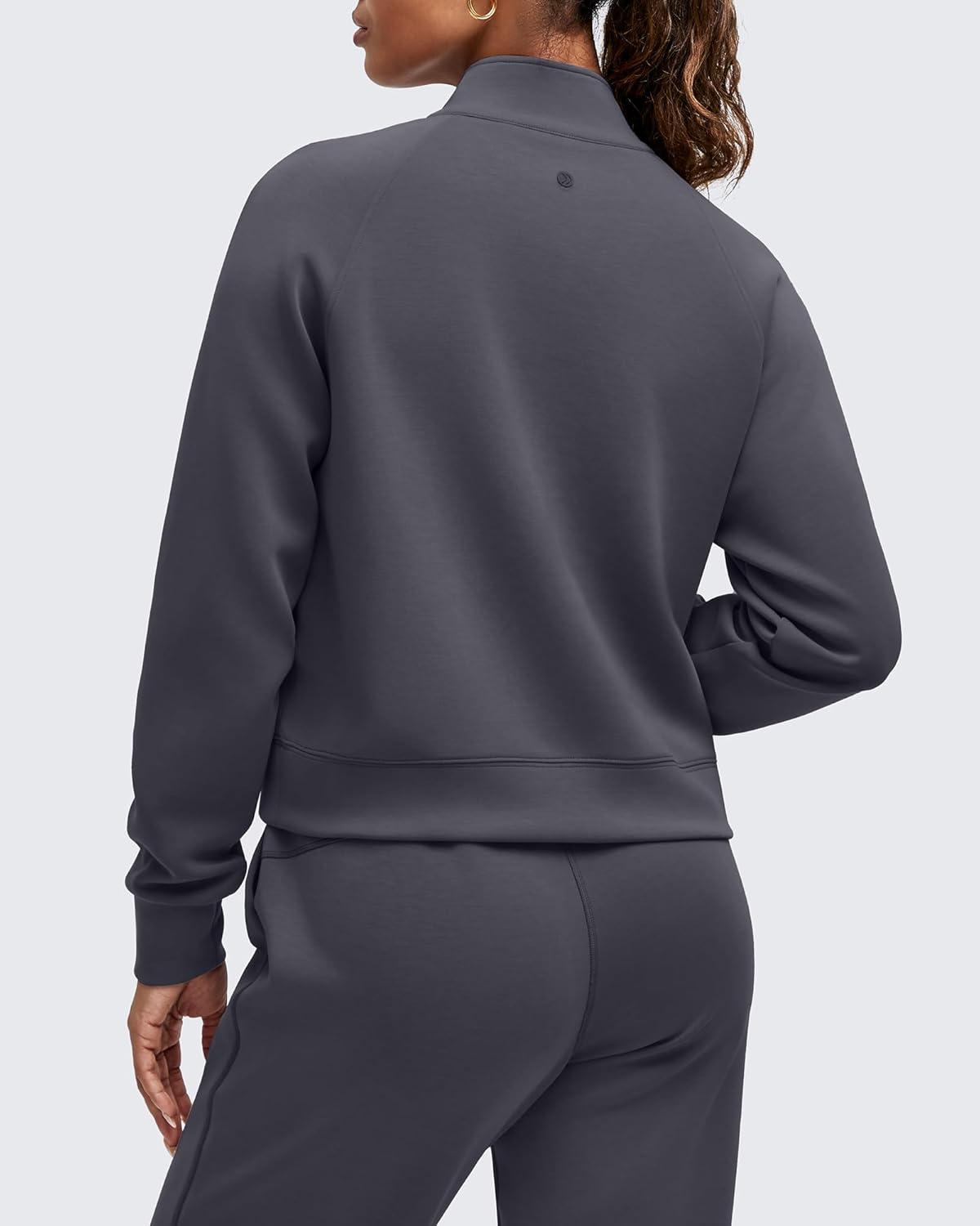 imageG4Free Smoofit Modal Soft Womens Sweatshirts HalfZip Pullover Mock Neck Casual Tops with PocketsDark Gray