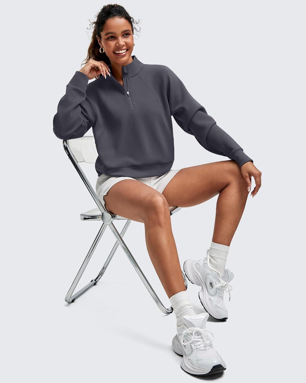 imageG4Free Smoofit Modal Soft Womens Sweatshirts HalfZip Pullover Mock Neck Casual Tops with PocketsDark Gray