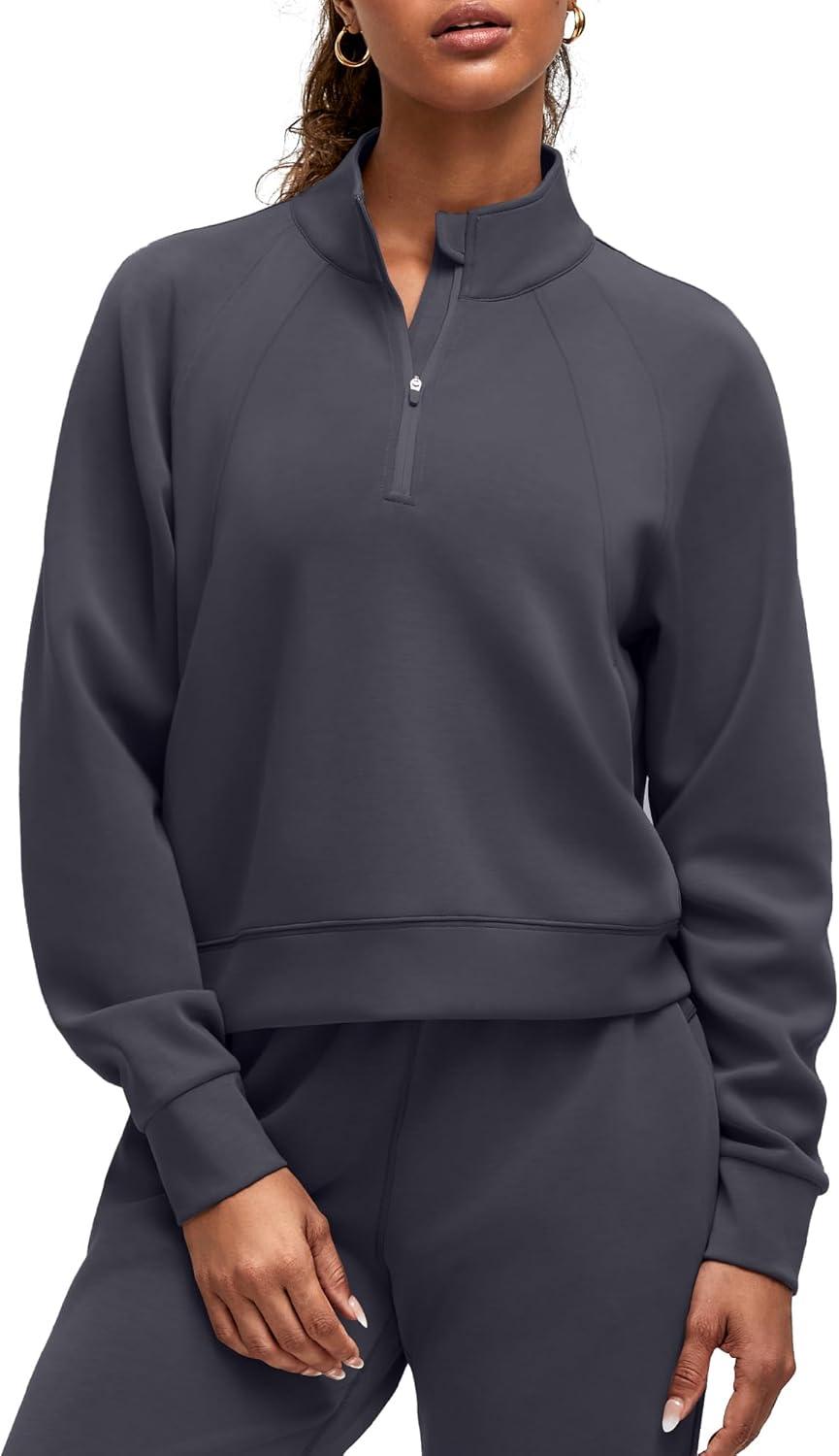 imageG4Free Smoofit Modal Soft Womens Sweatshirts HalfZip Pullover Mock Neck Casual Tops with PocketsDark Gray