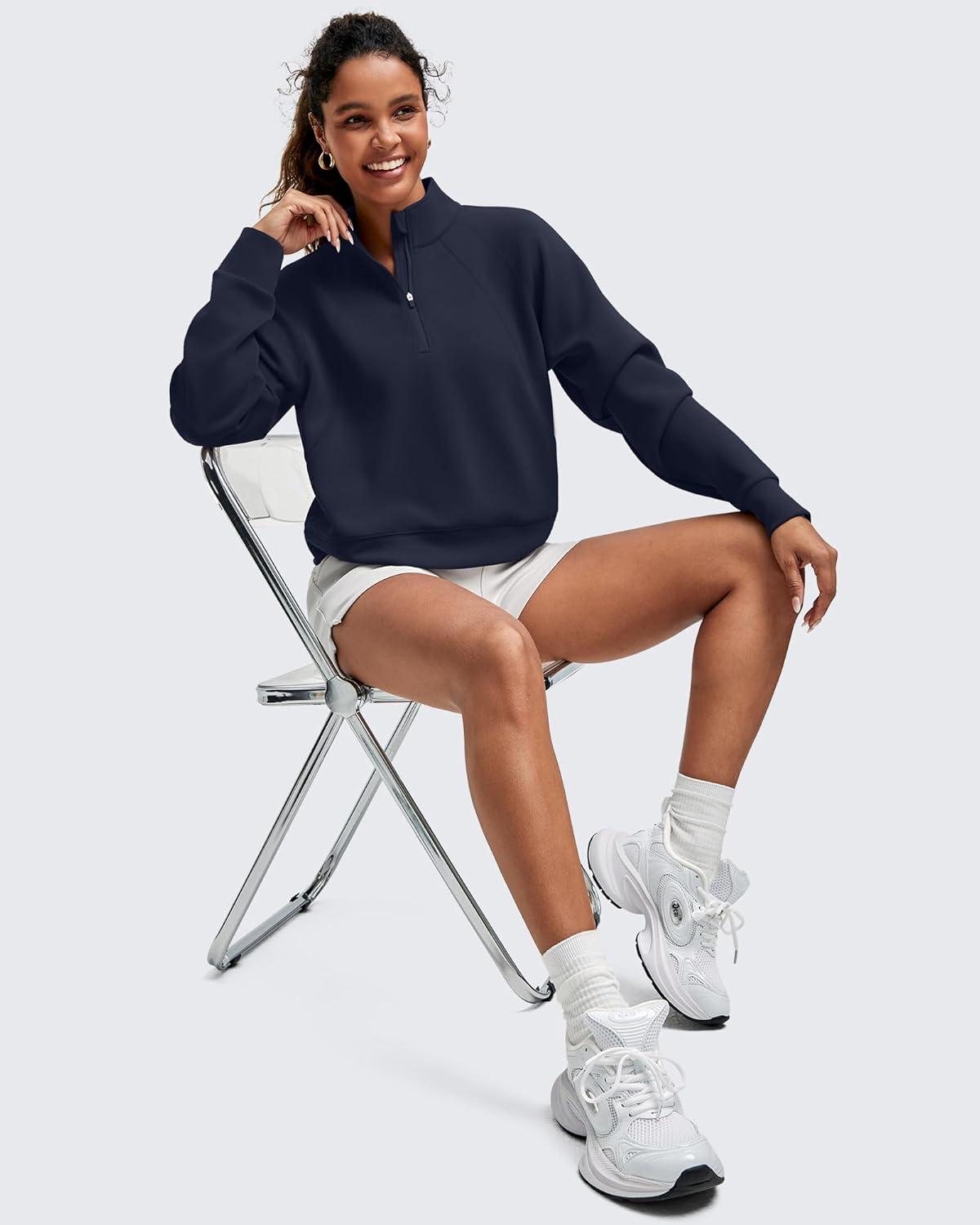 imageG4Free Smoofit Modal Soft Womens Sweatshirts HalfZip Pullover Mock Neck Casual Tops with PocketsDark Navy
