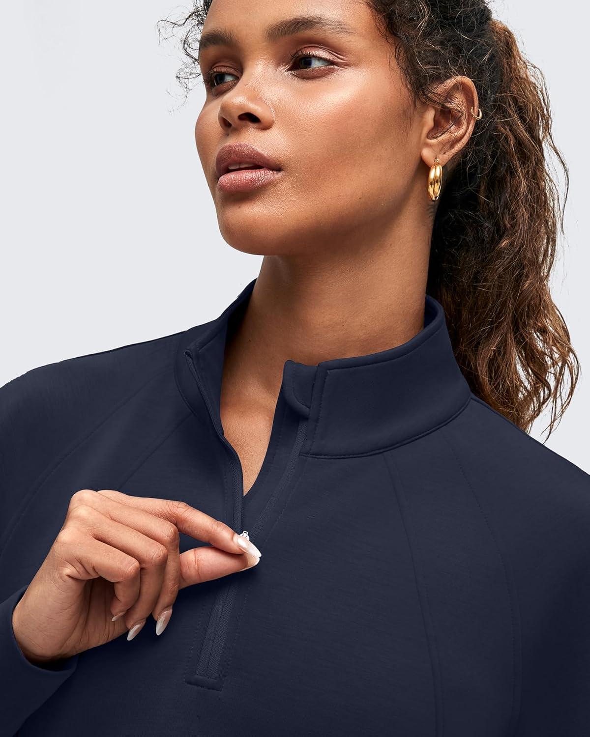imageG4Free Smoofit Modal Soft Womens Sweatshirts HalfZip Pullover Mock Neck Casual Tops with PocketsDark Navy