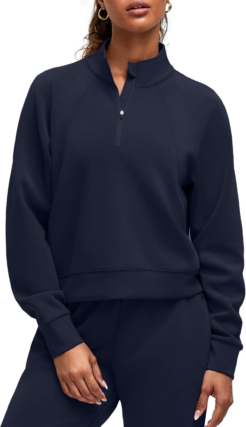 imageG4Free Smoofit Modal Soft Womens Sweatshirts HalfZip Pullover Mock Neck Casual Tops with PocketsDark Navy