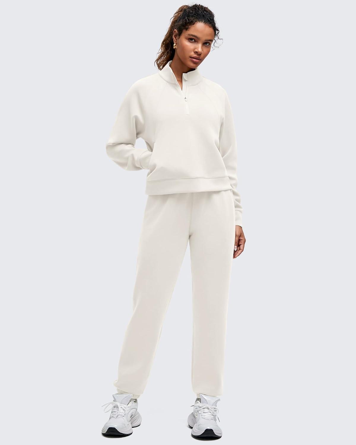 imageG4Free Smoofit Modal Soft Womens Sweatshirts HalfZip Pullover Mock Neck Casual Tops with PocketsIvory