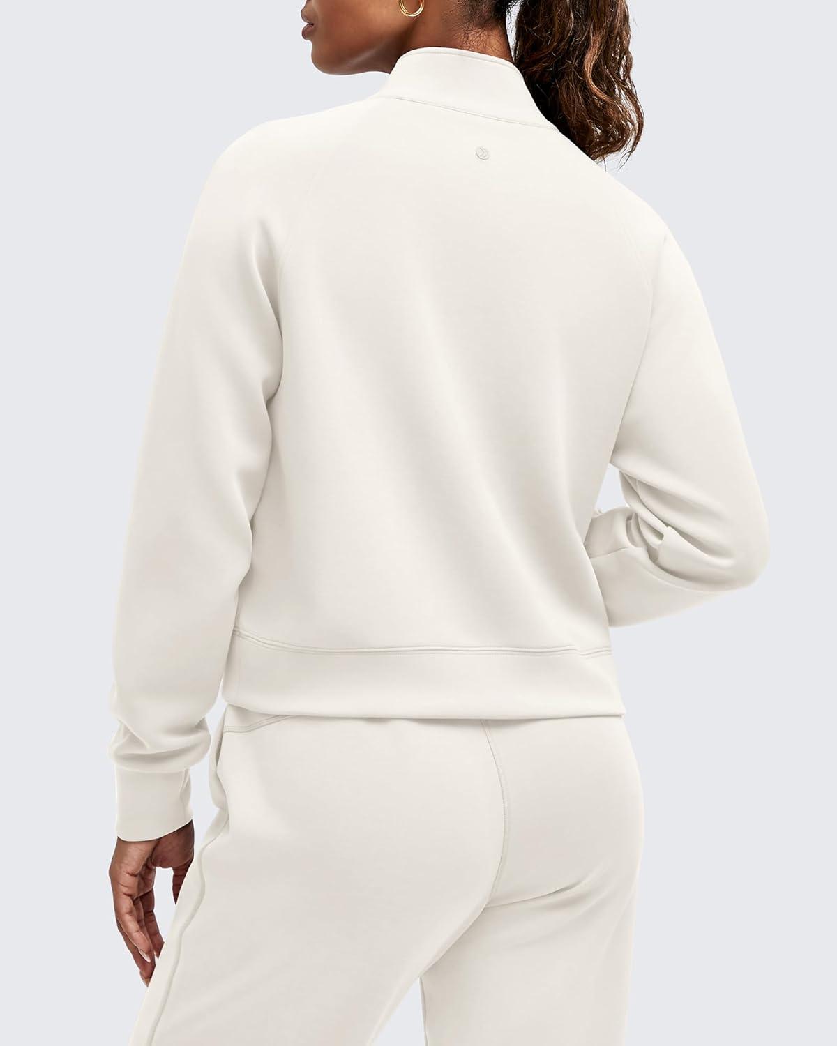 imageG4Free Smoofit Modal Soft Womens Sweatshirts HalfZip Pullover Mock Neck Casual Tops with PocketsIvory