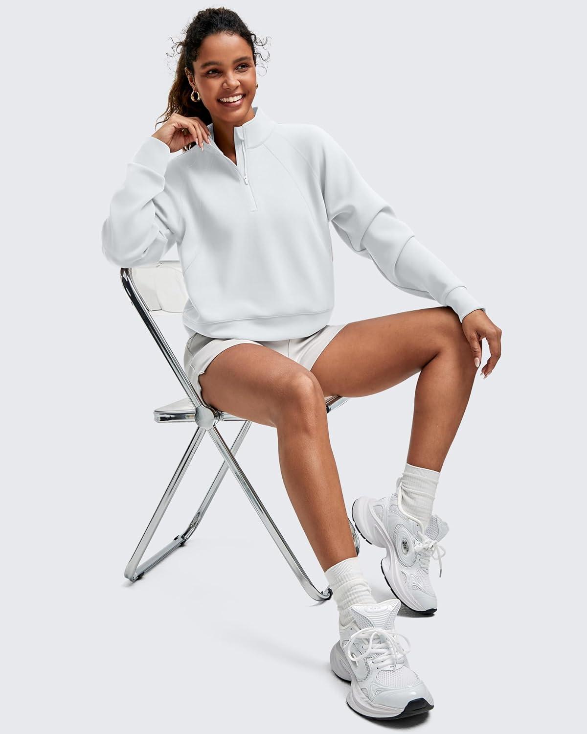 imageG4Free Smoofit Modal Soft Womens Sweatshirts HalfZip Pullover Mock Neck Casual Tops with PocketsLight Gray