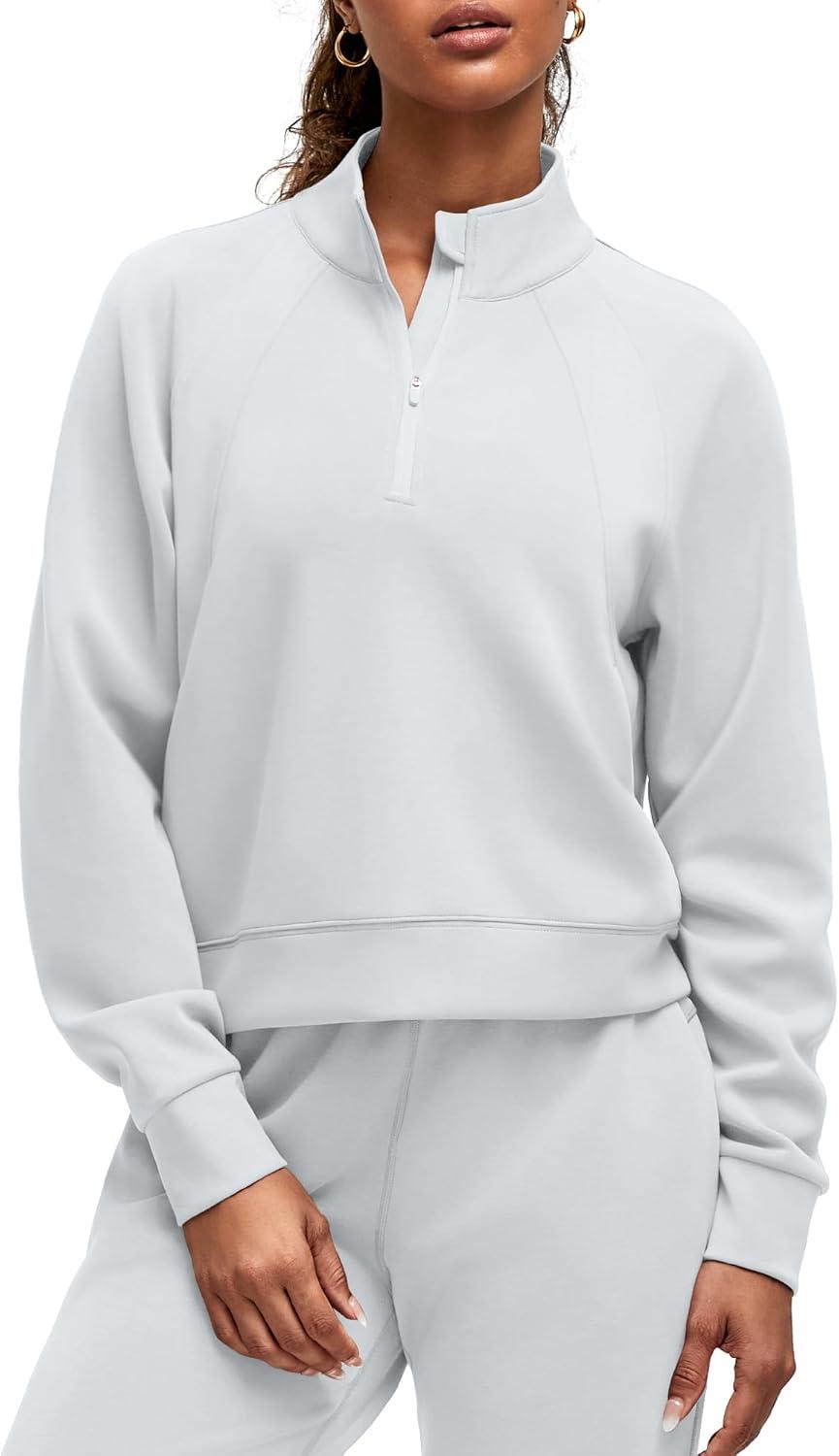 imageG4Free Smoofit Modal Soft Womens Sweatshirts HalfZip Pullover Mock Neck Casual Tops with PocketsLight Gray