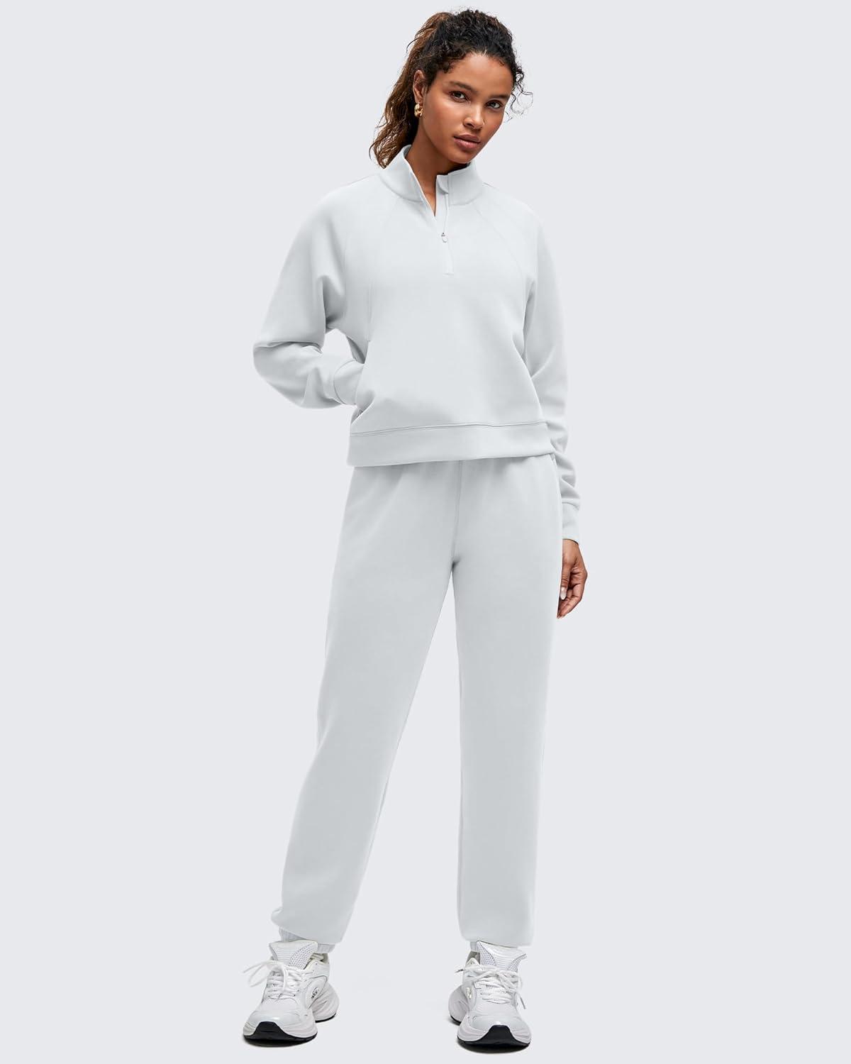 imageG4Free Smoofit Modal Soft Womens Sweatshirts HalfZip Pullover Mock Neck Casual Tops with PocketsLight Gray