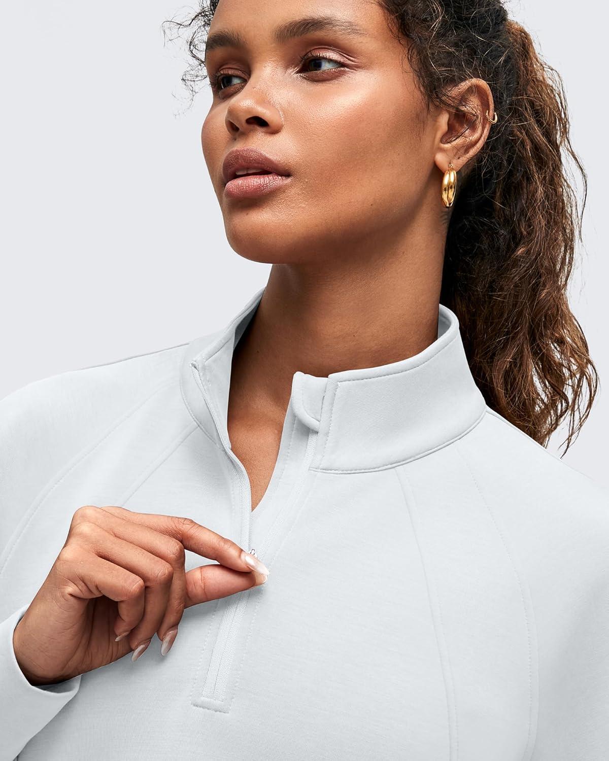 imageG4Free Smoofit Modal Soft Womens Sweatshirts HalfZip Pullover Mock Neck Casual Tops with PocketsLight Gray