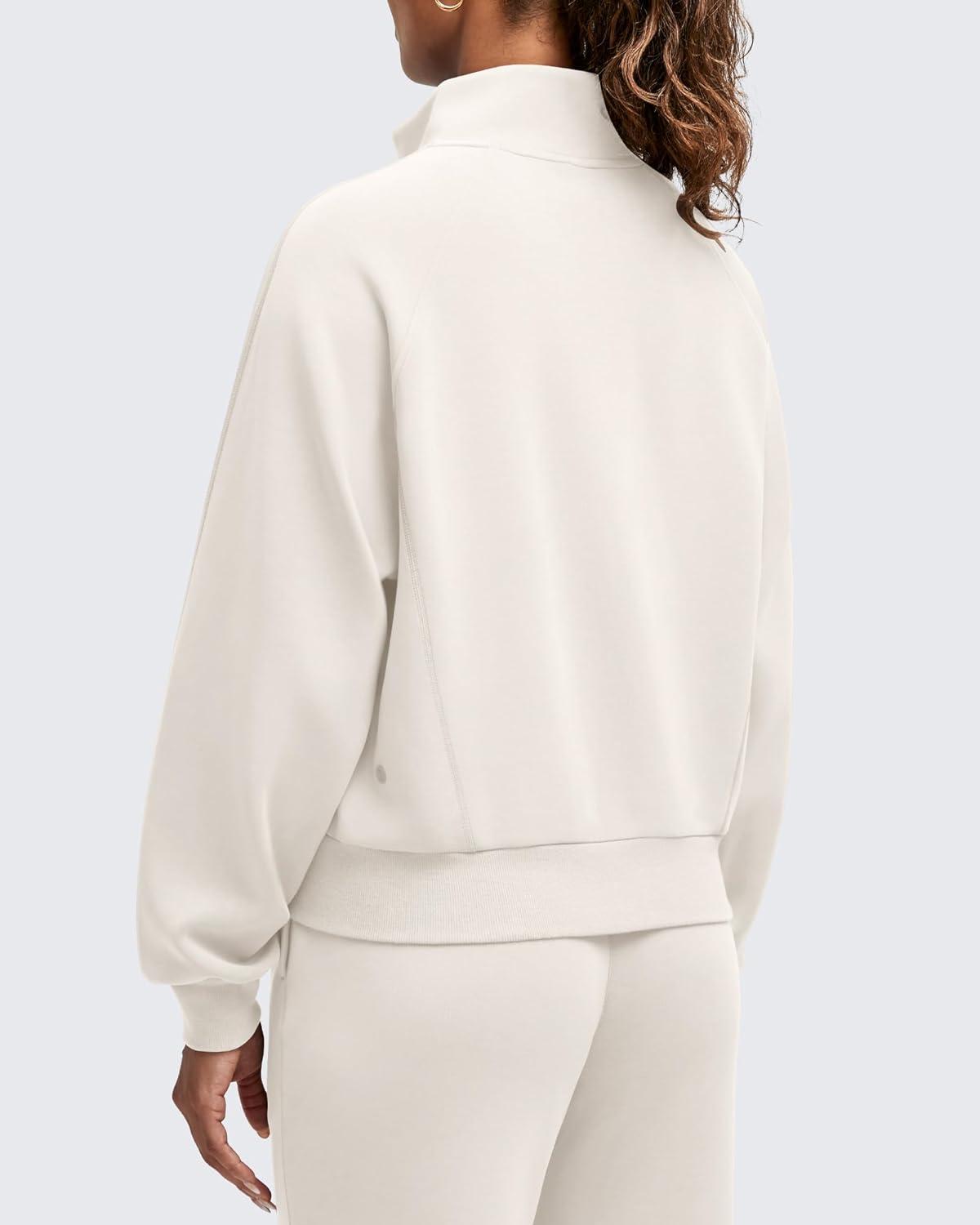 imageG4Free Smoofit Modal Soft Womens Zip Up Jackets Loose Fit Mock Neck Casual Tops with PocketsIvory