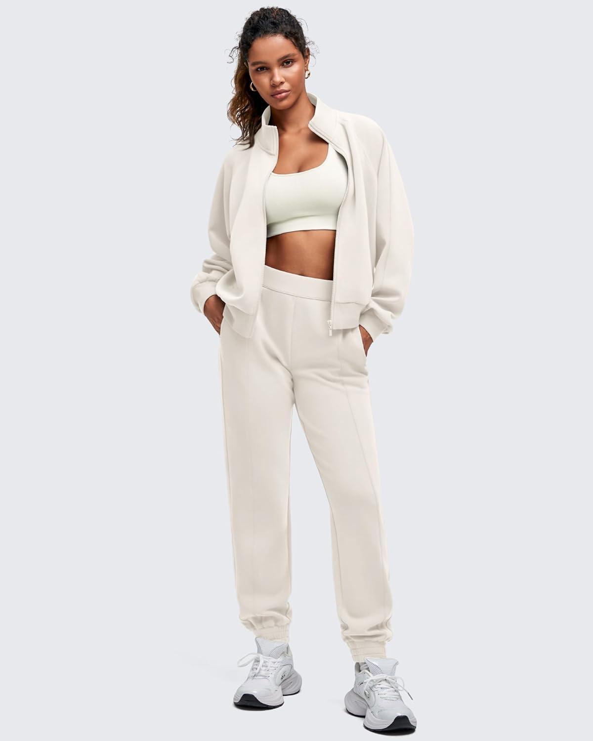 imageG4Free Smoofit Modal Soft Womens Zip Up Jackets Loose Fit Mock Neck Casual Tops with PocketsIvory