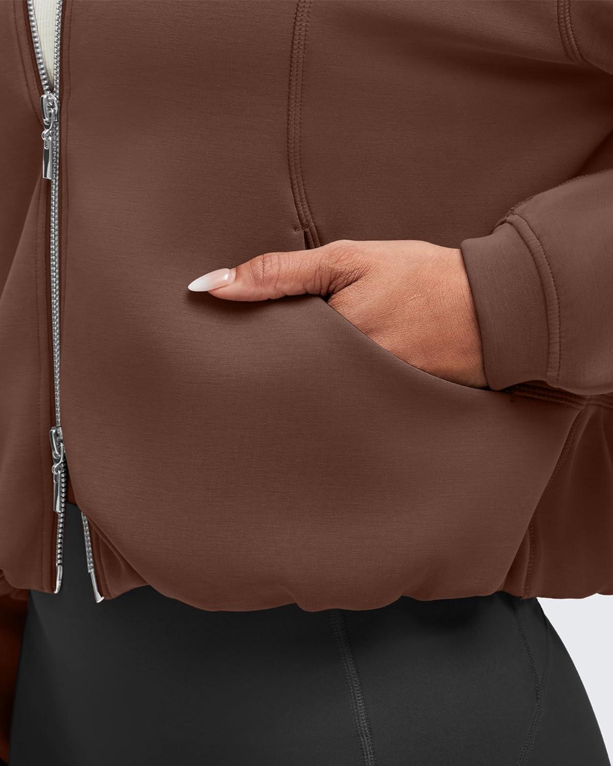 imageG4Free Smoofit Womens Two Way Full Zip Jackets Modal Soft Casual Hoodie with PocketsDark Coffee
