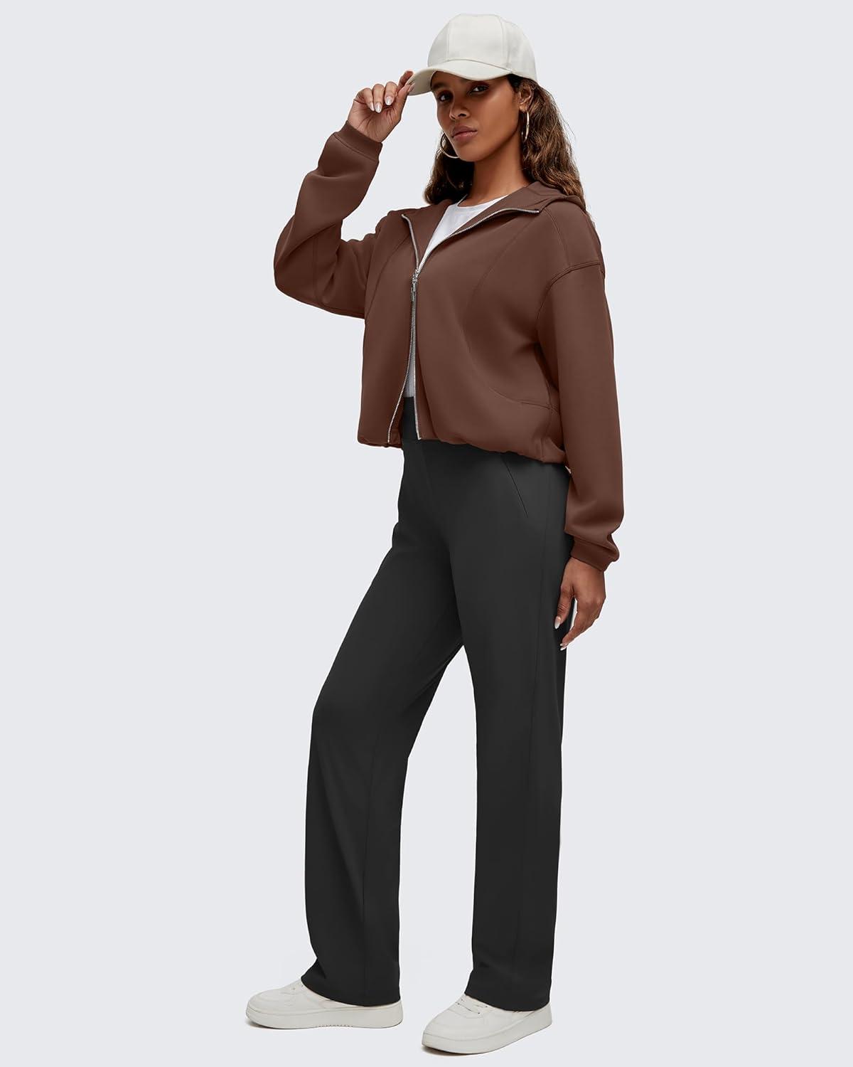 imageG4Free Smoofit Womens Two Way Full Zip Jackets Modal Soft Casual Hoodie with PocketsDark Coffee