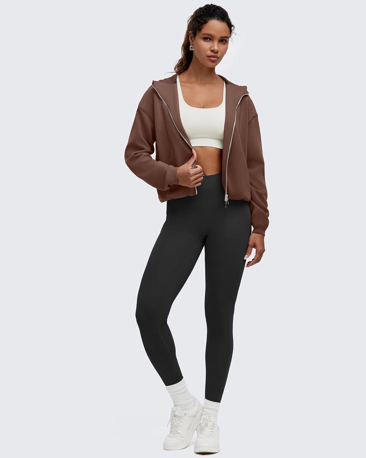 imageG4Free Smoofit Womens Two Way Full Zip Jackets Modal Soft Casual Hoodie with PocketsDark Coffee