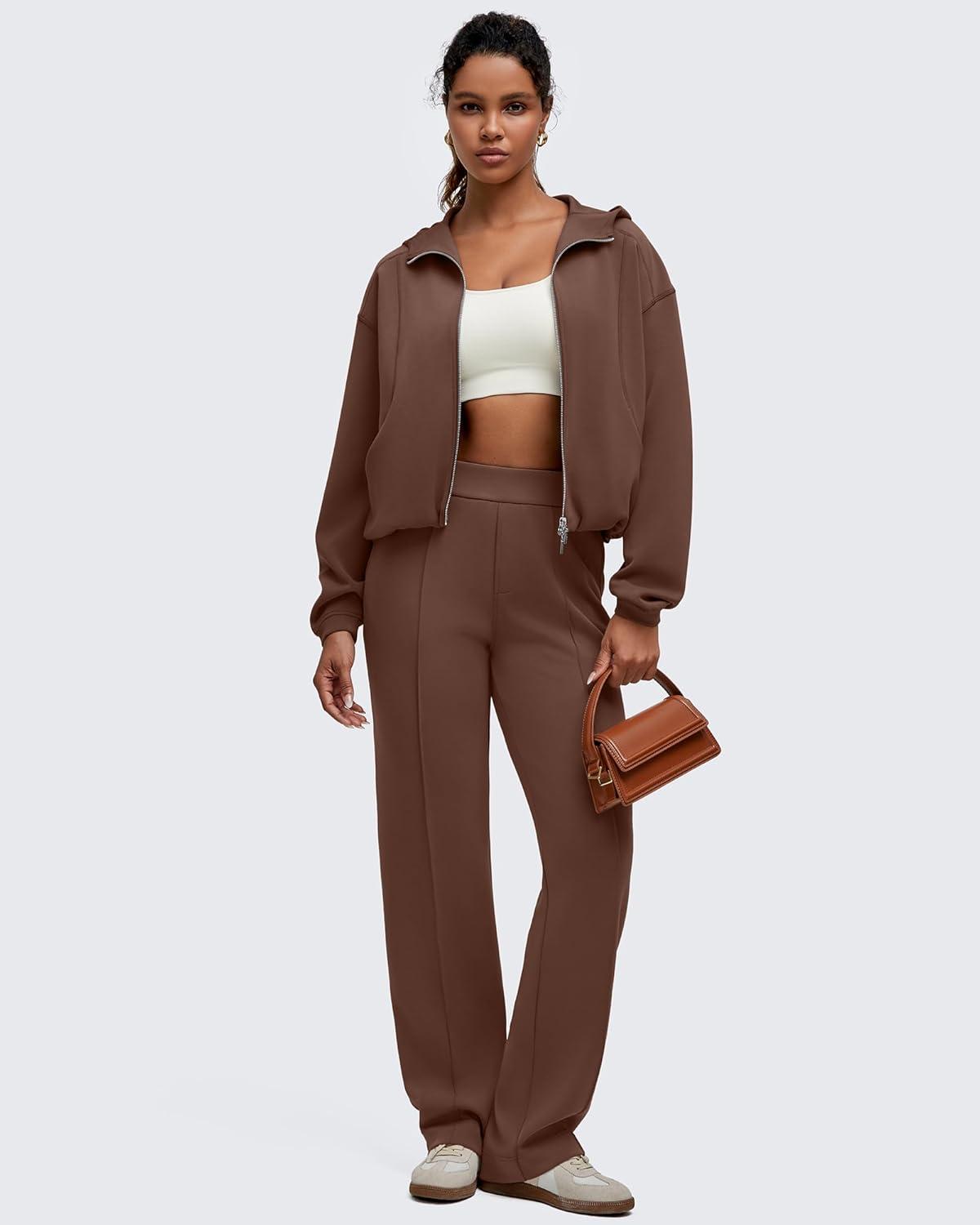 imageG4Free Smoofit Womens Two Way Full Zip Jackets Modal Soft Casual Hoodie with PocketsDark Coffee