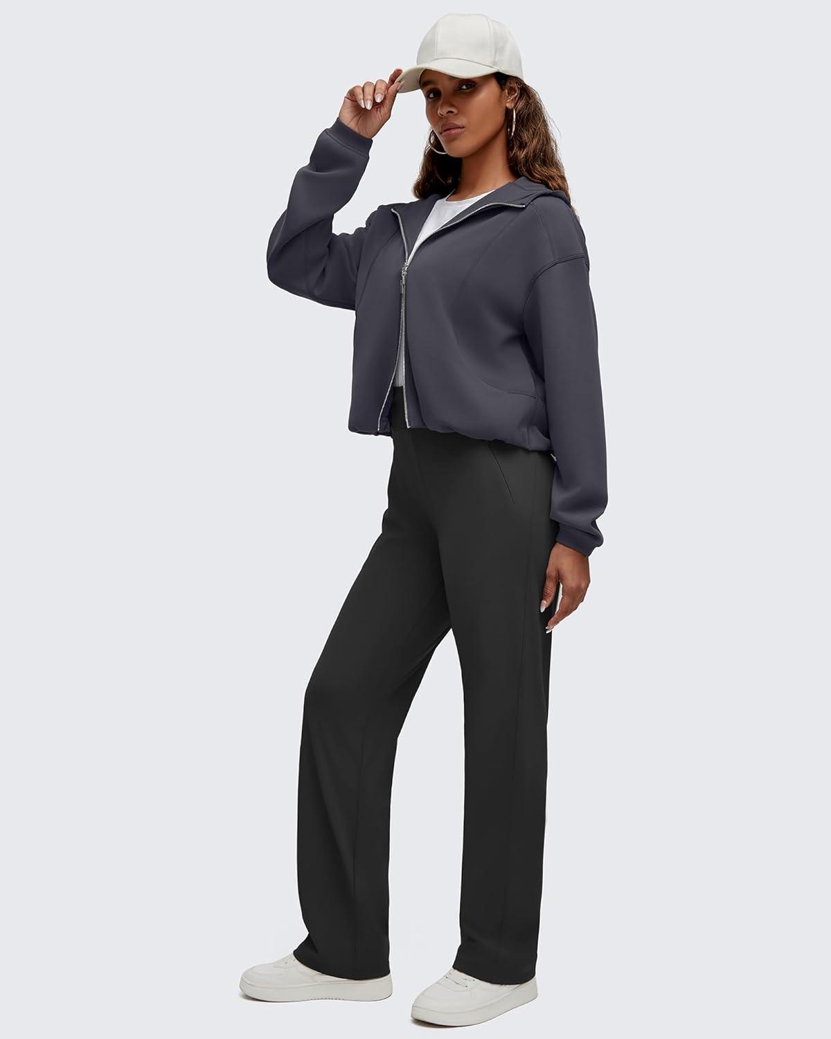 imageG4Free Smoofit Womens Two Way Full Zip Jackets Modal Soft Casual Hoodie with PocketsDark Gray