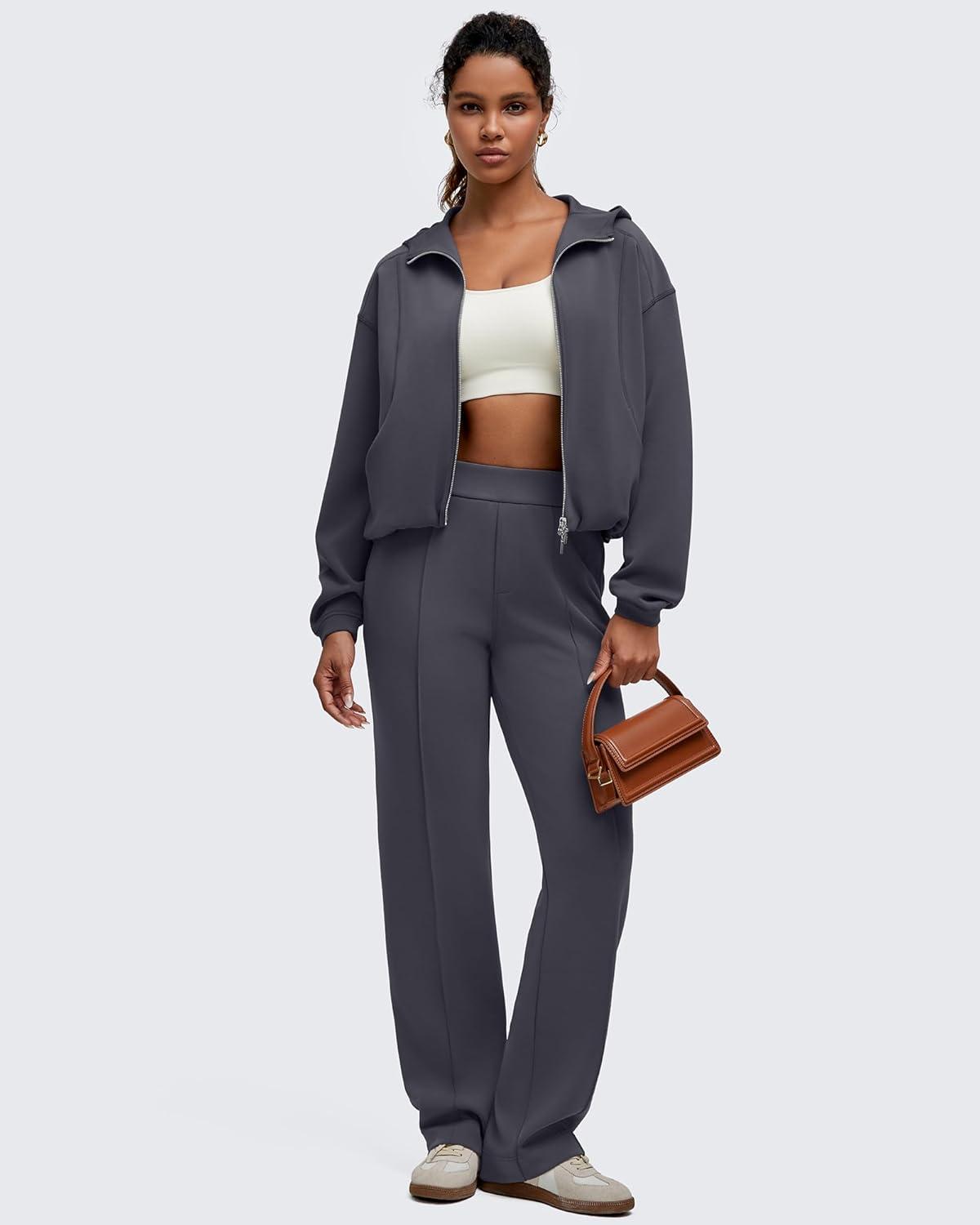 imageG4Free Smoofit Womens Two Way Full Zip Jackets Modal Soft Casual Hoodie with PocketsDark Gray