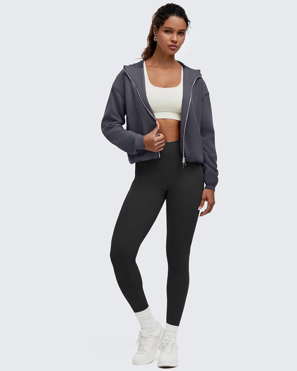 imageG4Free Smoofit Womens Two Way Full Zip Jackets Modal Soft Casual Hoodie with PocketsDark Gray