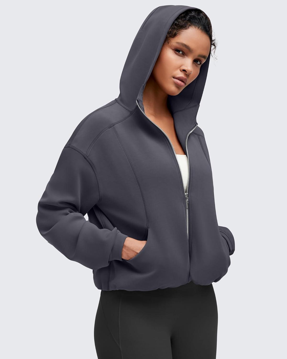 imageG4Free Smoofit Womens Two Way Full Zip Jackets Modal Soft Casual Hoodie with PocketsDark Gray