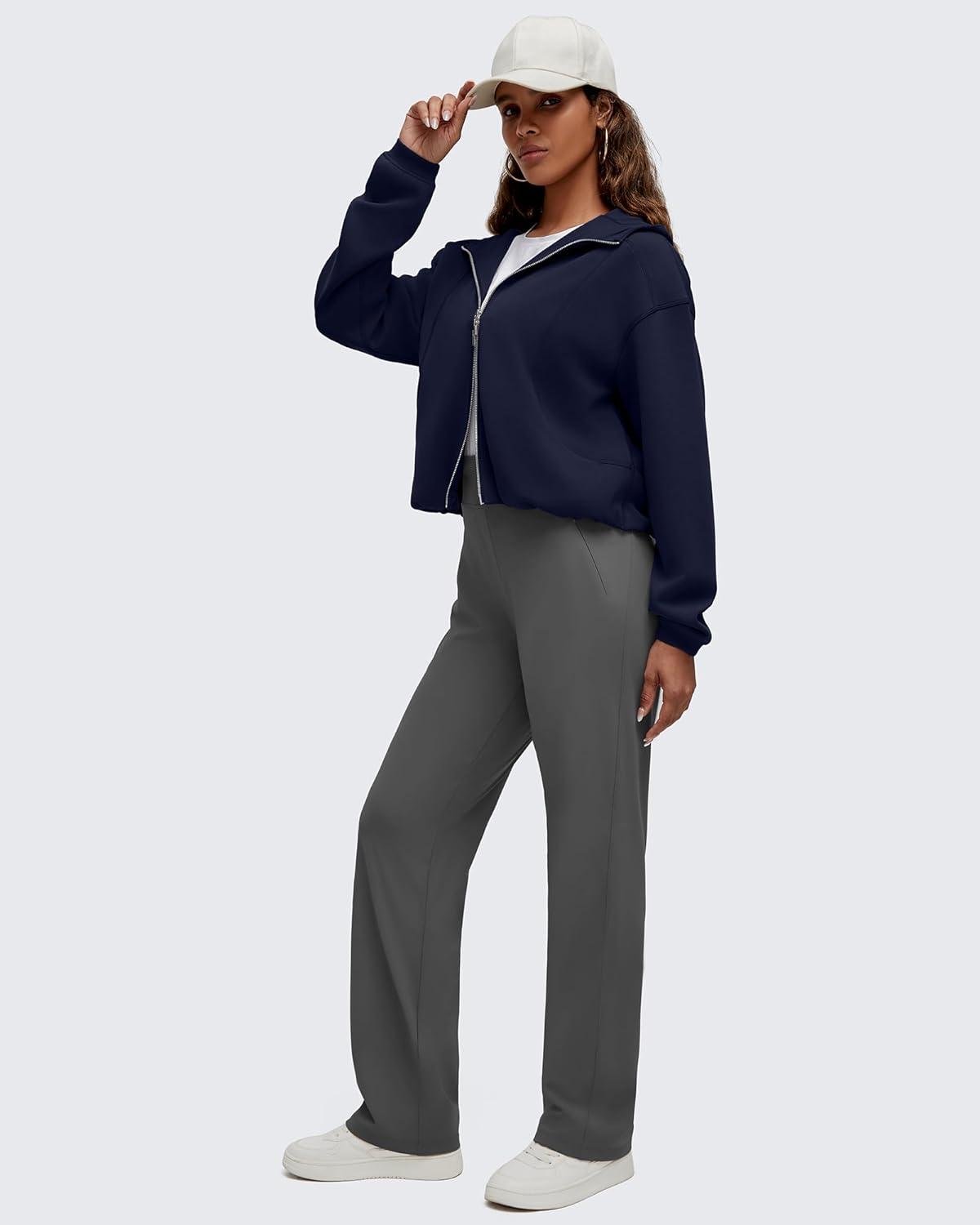 imageG4Free Smoofit Womens Two Way Full Zip Jackets Modal Soft Casual Hoodie with PocketsDark Navy