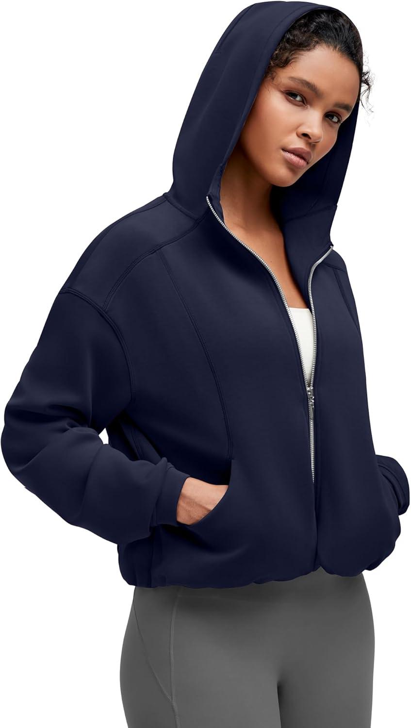 imageG4Free Smoofit Womens Two Way Full Zip Jackets Modal Soft Casual Hoodie with PocketsDark Navy