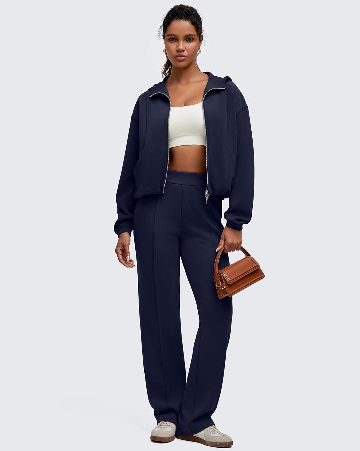 imageG4Free Smoofit Womens Two Way Full Zip Jackets Modal Soft Casual Hoodie with PocketsDark Navy