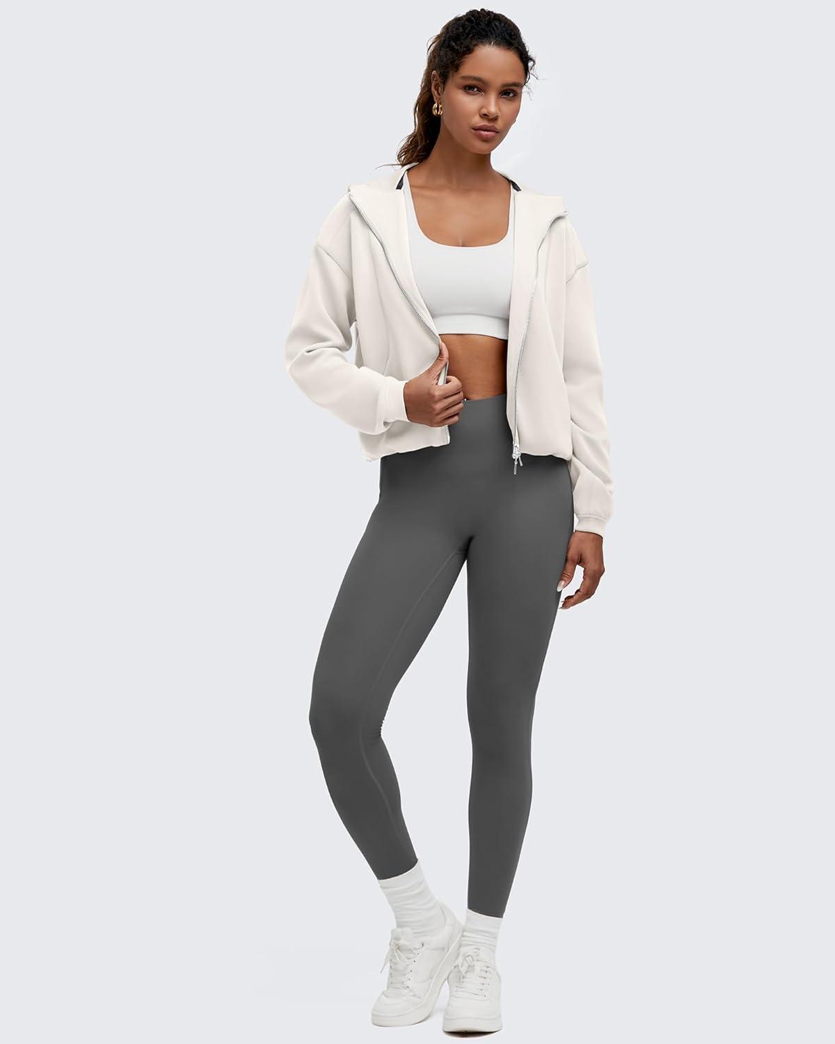 imageG4Free Smoofit Womens Two Way Full Zip Jackets Modal Soft Casual Hoodie with PocketsIvory