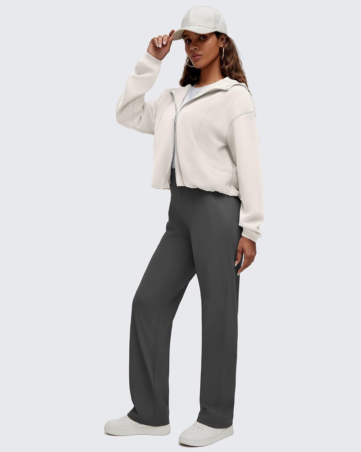 imageG4Free Smoofit Womens Two Way Full Zip Jackets Modal Soft Casual Hoodie with PocketsIvory