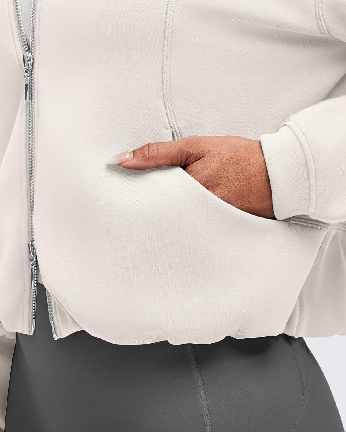 imageG4Free Smoofit Womens Two Way Full Zip Jackets Modal Soft Casual Hoodie with PocketsIvory