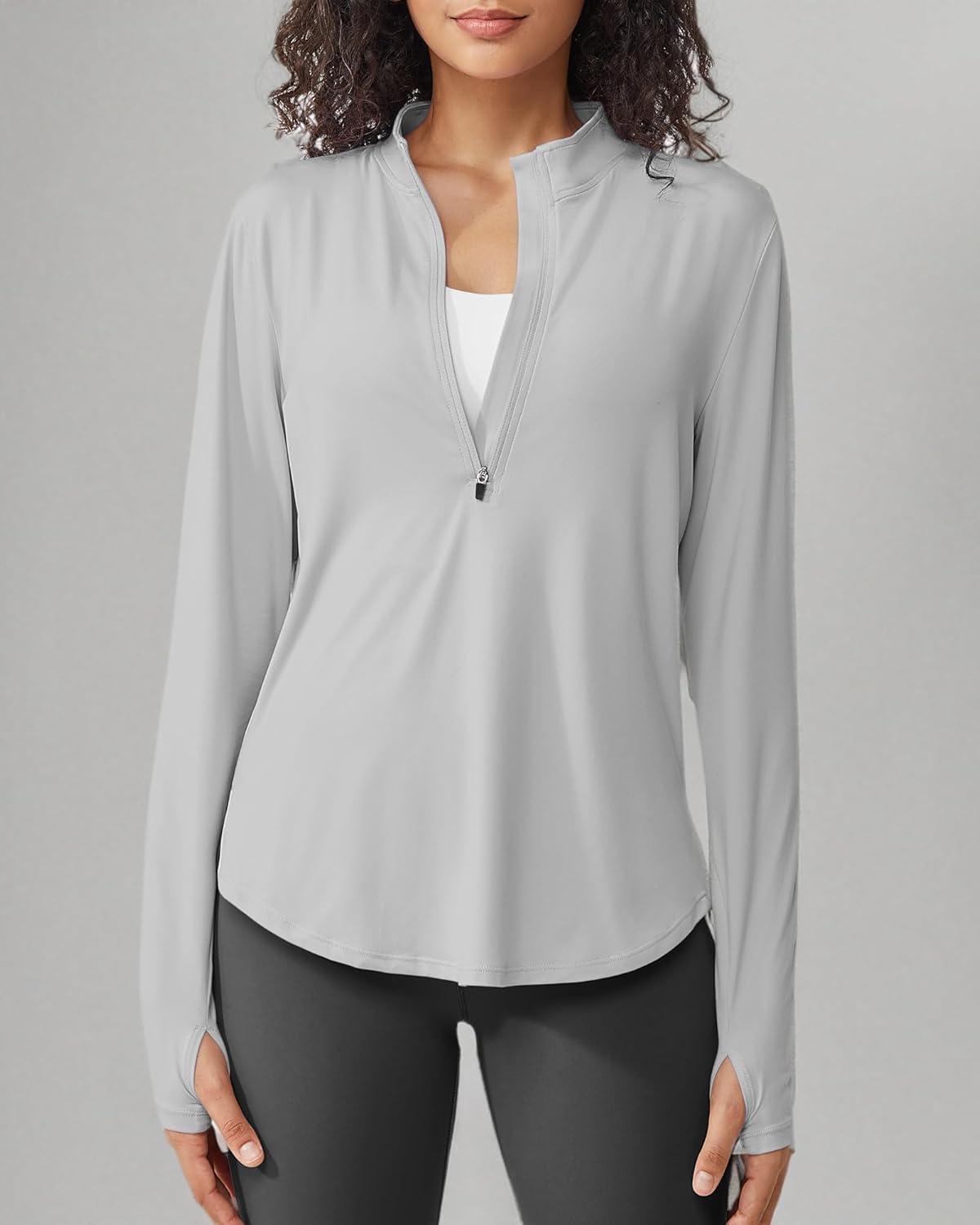 imageG4Free Womens UPF 50 Sun Shirts Lightweight Quick Dry Long Sleeve Workout Tops Lightweight Running PulloverGray