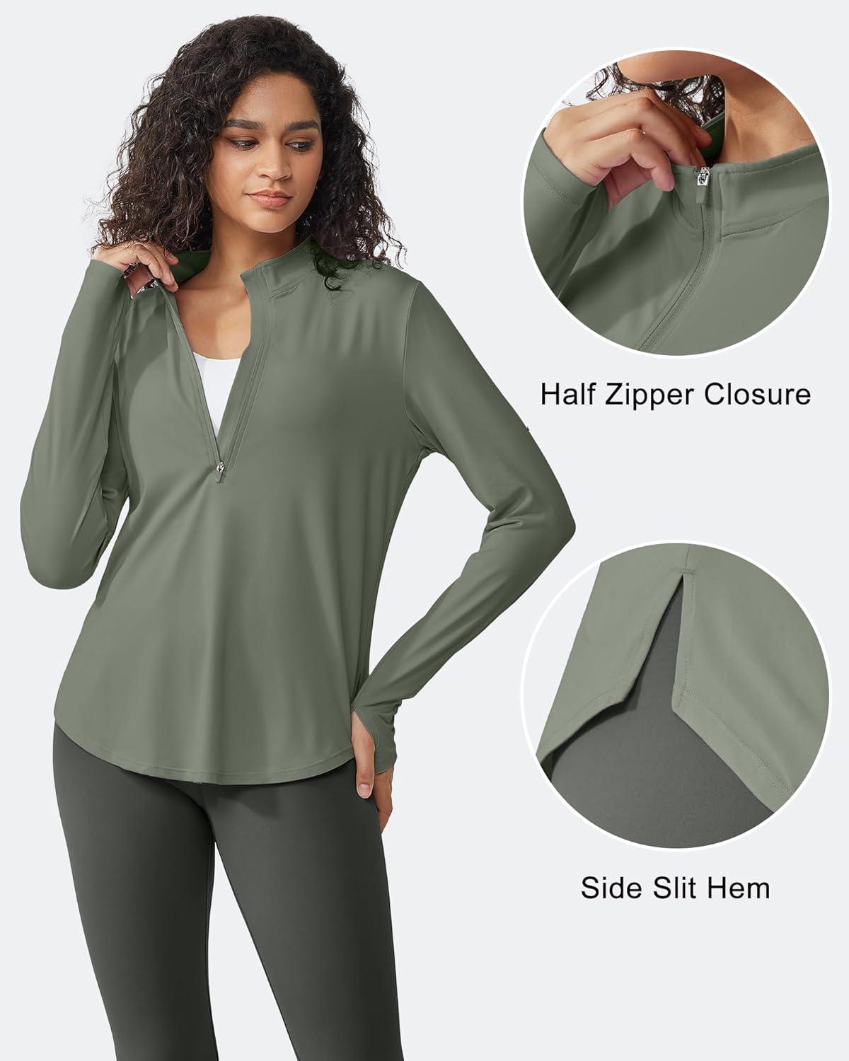 imageG4Free Womens UPF 50 Sun Shirts Lightweight Quick Dry Long Sleeve Workout Tops Lightweight Running PulloverGray Olive