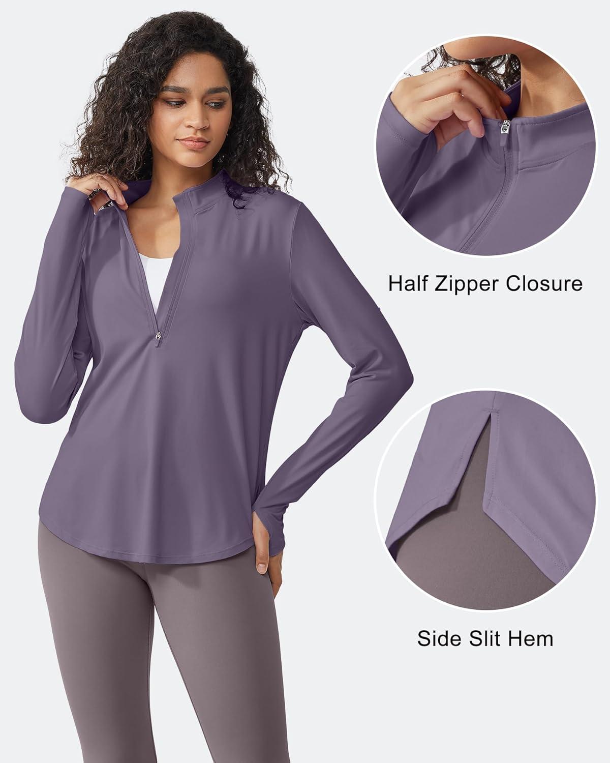 imageG4Free Womens UPF 50 Sun Shirts Lightweight Quick Dry Long Sleeve Workout Tops Lightweight Running PulloverGray Purple