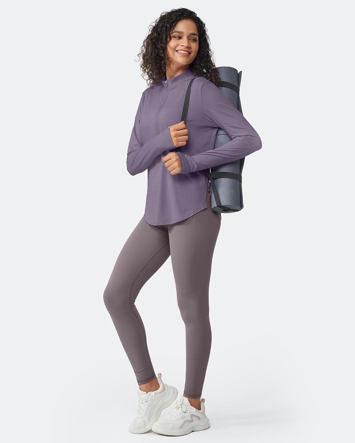 imageG4Free Womens UPF 50 Sun Shirts Lightweight Quick Dry Long Sleeve Workout Tops Lightweight Running PulloverGray Purple