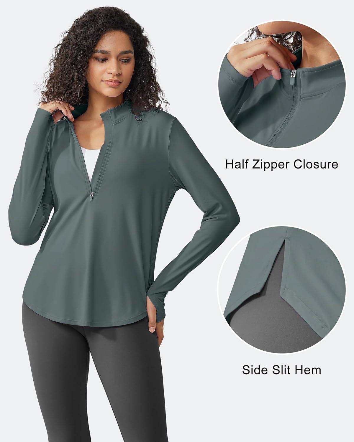 imageG4Free Womens UPF 50 Sun Shirts Lightweight Quick Dry Long Sleeve Workout Tops Lightweight Running PulloverGrey Sage
