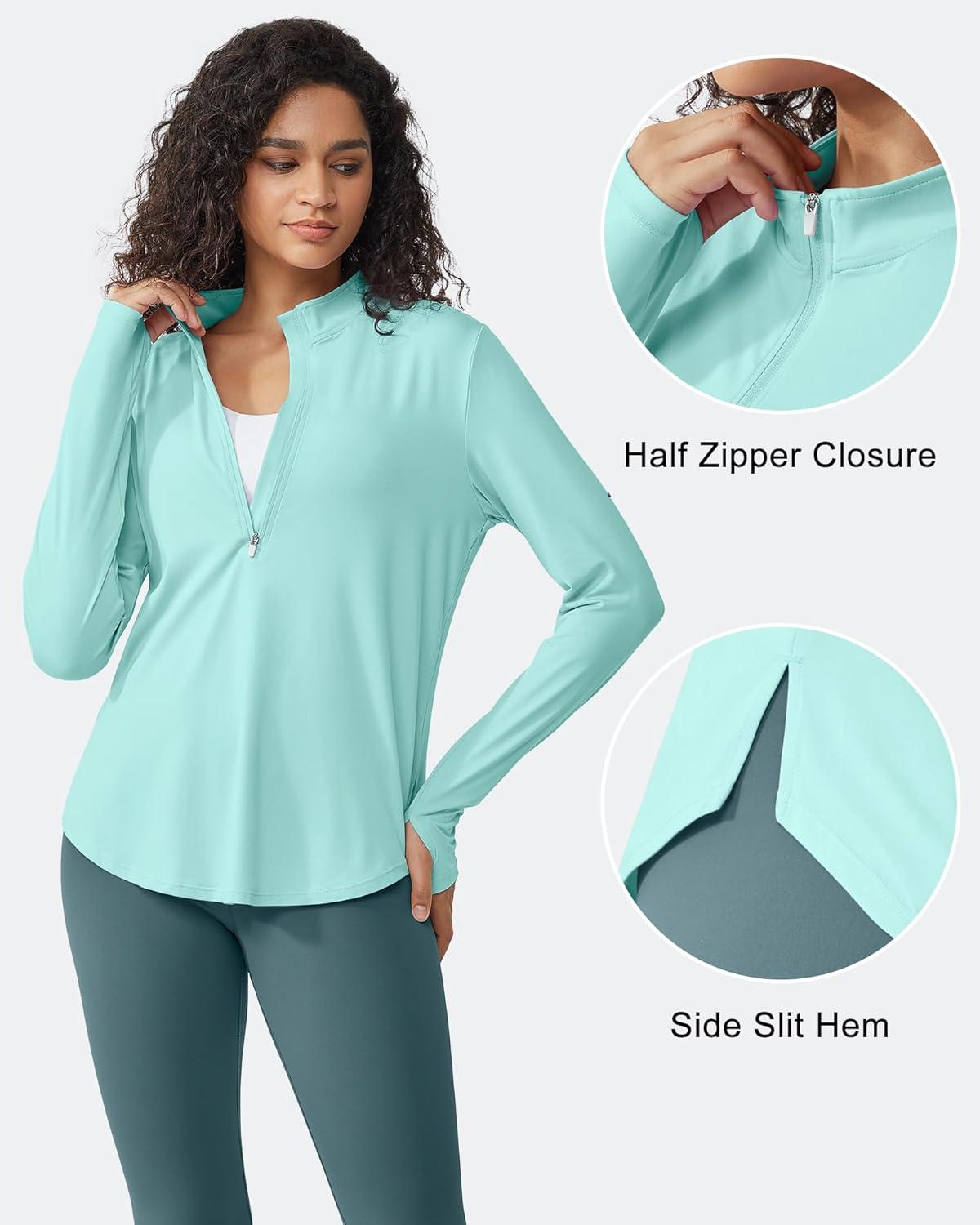 imageG4Free Womens UPF 50 Sun Shirts Lightweight Quick Dry Long Sleeve Workout Tops Lightweight Running PulloverLight Blue