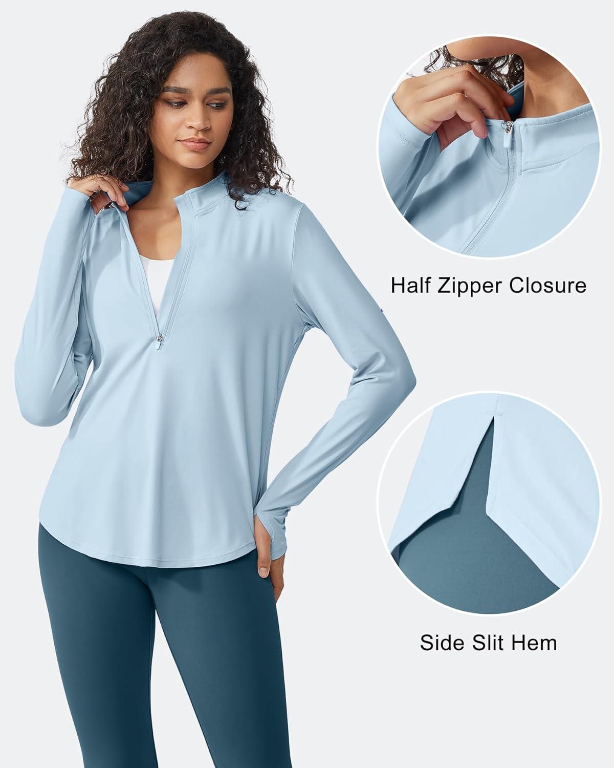 imageG4Free Womens UPF 50 Sun Shirts Lightweight Quick Dry Long Sleeve Workout Tops Lightweight Running PulloverLight Denim