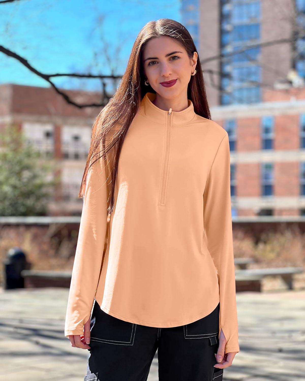 imageG4Free Womens UPF 50 Sun Shirts Lightweight Quick Dry Long Sleeve Workout Tops Lightweight Running PulloverPeach Nectar