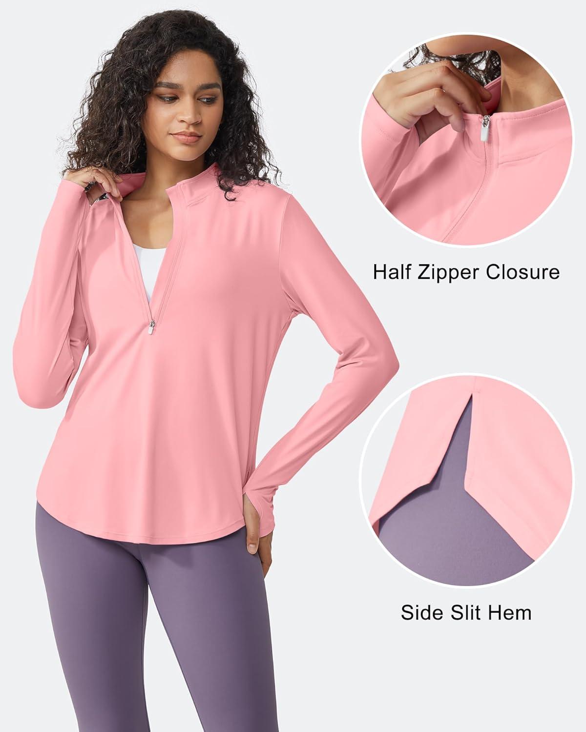imageG4Free Womens UPF 50 Sun Shirts Lightweight Quick Dry Long Sleeve Workout Tops Lightweight Running PulloverPink